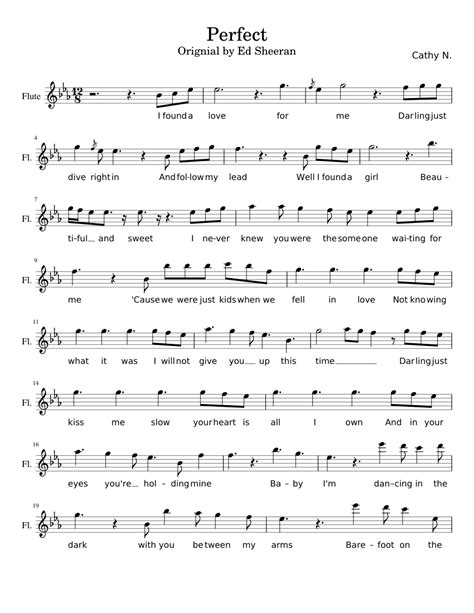 Perfect Ed Sheeran Sheet Music For Flute Saxophone Alto Woodwind Duet