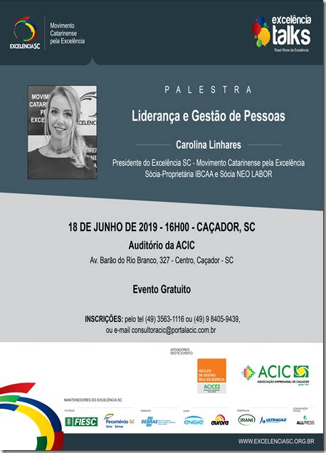 18 de junho Liderança e Gestão de pessoas é tema de palestra na ACIC