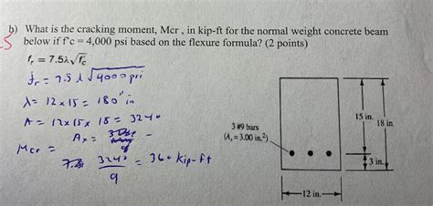 Solved What Is The Cracking Moment Mcr In Kip Ft For The Chegg