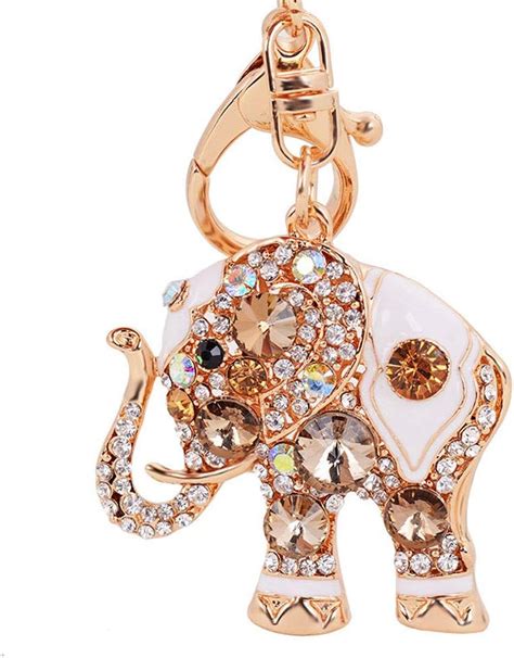 YUEMING Elephant Keyrings Crystal Keychain Rhinestone Lucky Elephants