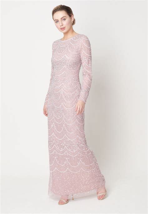 Maryisa Embellished Sequins Modest Robe De Cocktail Frosted Pink