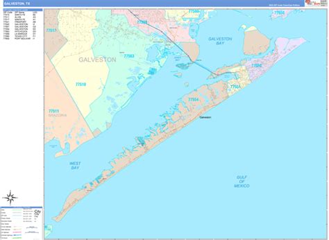 Galveston Texas Wall Map Color Cast Style By Marketmaps Mapsales