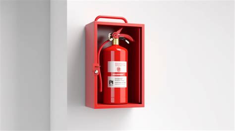 3d Rendering Red Fire Extinguisher Safely Encased In Wall Mounted Emergency Storage Box Against