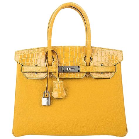 Hermes Birkin 30 Bag Jaune Ambre Touch Crocodile Togo Palladium