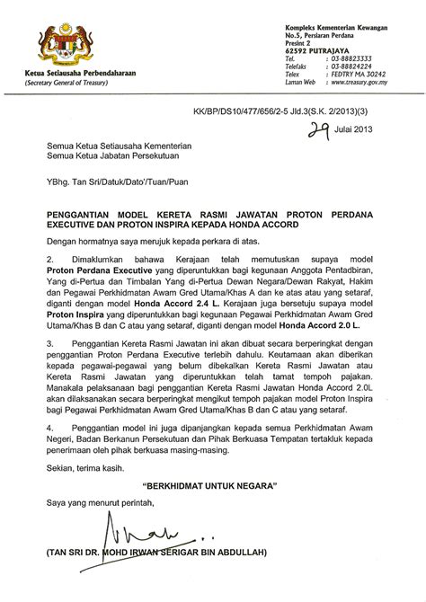 Surat Rasmi Kepada Menteri