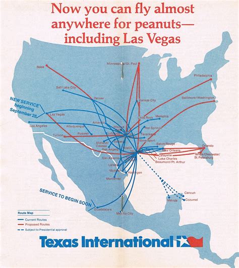 Texas International Airlines September 6 1978 Route Map