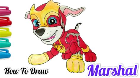 How To Draw Color Marshall The Mighty Pup Mighty Marshal From Paw Patrol Easy Step By Step