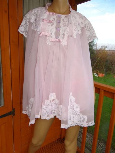 Vintage Double Layer Baby Doll Nightie Negligee Set Night Dress