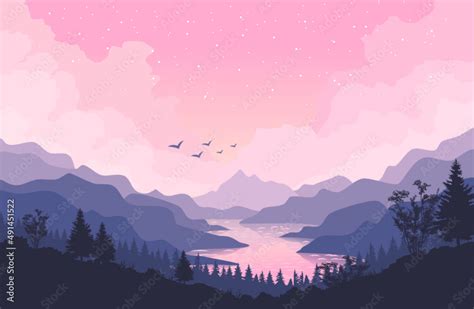 Aesthetic Mountain Wallpaper Background Image Stock Vector Adobe Stock