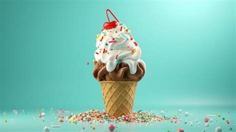 Premium Photo A 3d Rendering Of A Ice Cream Sundae Waffle Cone