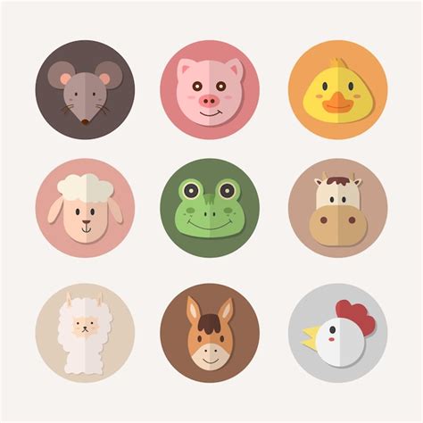 Premium Vector | Set of animal circle face cute animal icon in circle.