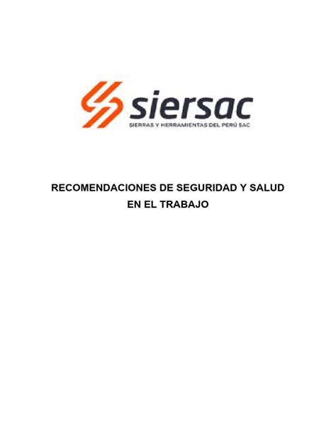 4 Recomendaciones De Sst Pdf Seguridad Y Salud Ocupacional