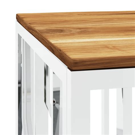 Mesa De Centro Acero Inoxidable Y Madera Maciza Acacia Plateada