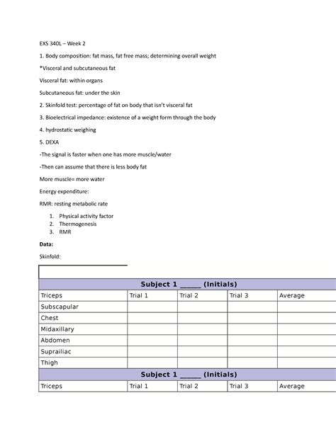 EXS340L Week 2 None EXS 340L Week 2 Body Composition Fat Mass