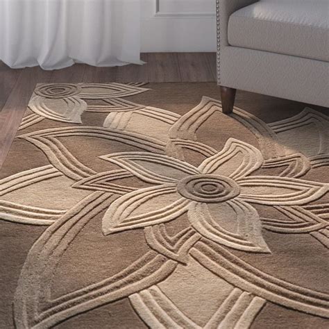 Red Barrel Studio® Cloninger Floral Handmade Tufted Wool Mocha Area Rug