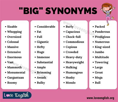 Another Word For Big 45 Fantastic Synonyms For Big In English Love