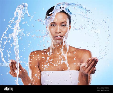 Clean Beauty And Water Splash With Black Woman In Shower And Grooming