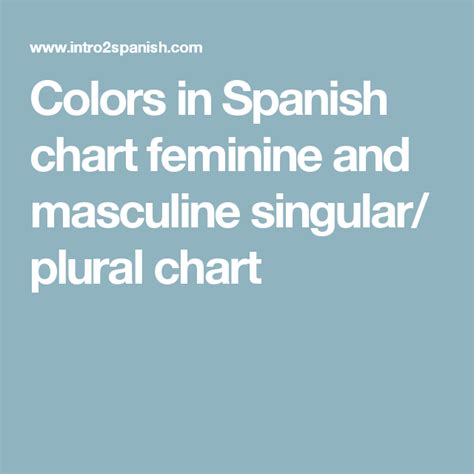 Colors In Spanish Chart Feminine And Masculine Singular Plural Chart Plurals Free Spanish