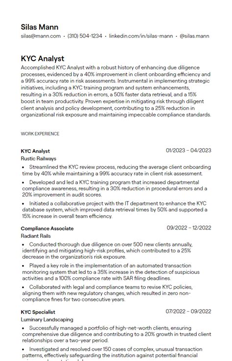 Kyc Analyst Resume Examples With Guidance