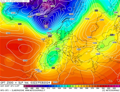 Modello Meteo Gfs Focus Euro Atlantico Mappa Hpa Gpt Press Slm