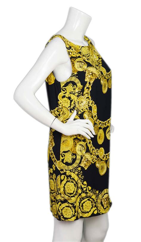 Versace 2014 Black And Gold Medusa Medallion Chain Print Mini Dress