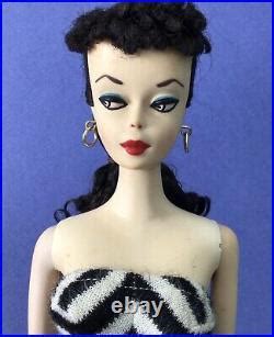 Vintage 1 Brunette Ponytail Barbie With Repainted Face Early Nipple Body Vintage Japan Doll