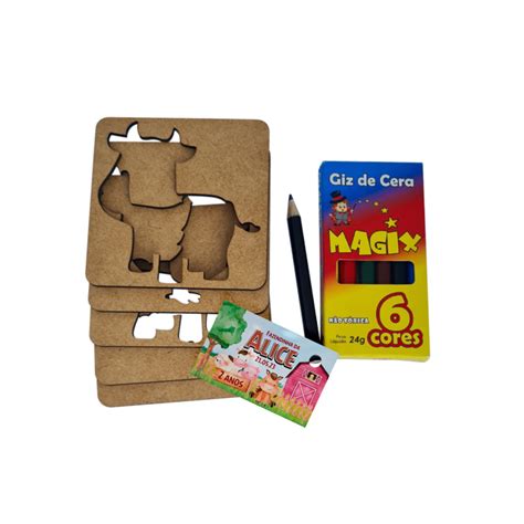 Al086 Kit Desenho Régua mdf Giz de Cera Fazendinha Elo7