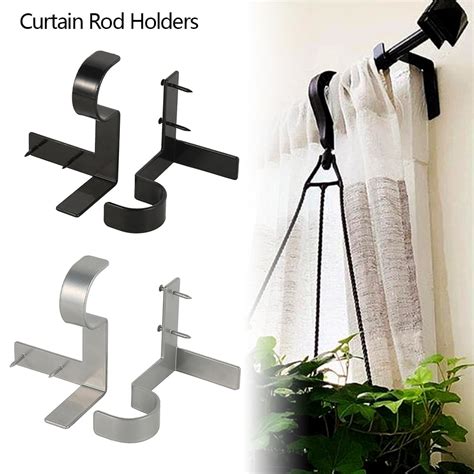 2x Curtain Rod Brackets No Drill Adjustable Hang Curtain Rod Holders ...