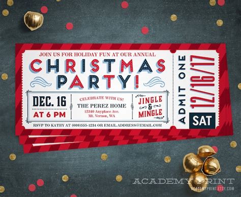 Christmas Party Ticket Invitation Printable Holiday Party - Etsy