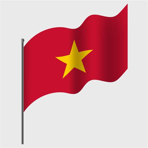 Waved Vietnam Flag Vietnam Flag On Flagpole Vector Emblem Of Vietnam