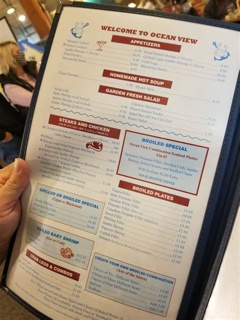 Menu At Ocean View Seafood Restaurant Lexington