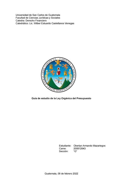 Gu A De La Ley Org Nica Del Presupuesto Universidad De San Carlos De