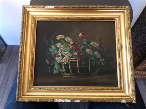 TABLEAU ANCIEN HUILE Sur Carton Nature Morte Ecole Francaise 19eme