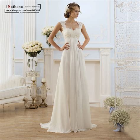 2016 Country Elegant Ivory Lace Beaded Cap Sleeves Open Back Corset Empire Beach Wedding Dresses