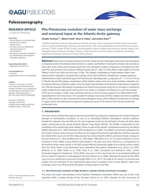 Pdf Plio Pleistocene Evolution Of Water Mass Exchange And