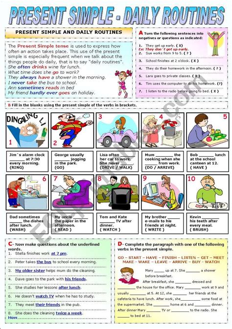 Present Simple Daily Routines Esl Worksheet By Katiana