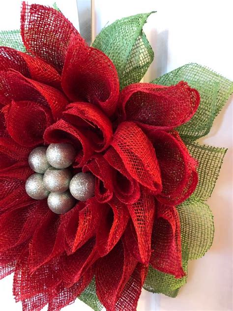 Christmas Poinsettia Poly Burlap Everyday Wreath Etsy Holiday