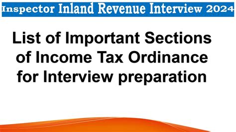 Important Sections Of Income Tax Ordinance 2001 For Inspector Inland