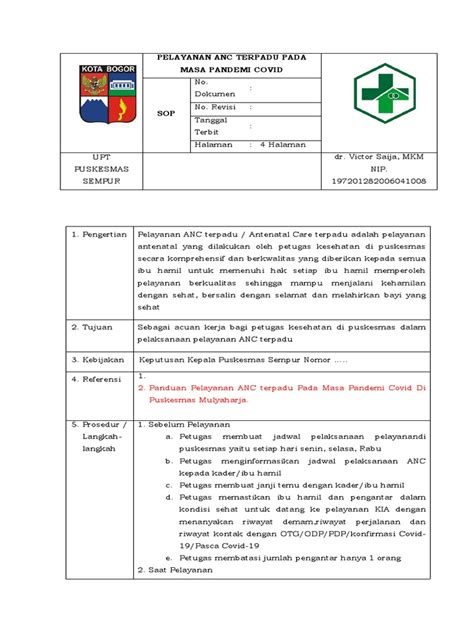 Sop Pelayanan Anc Terpadu Di Puskesmas Pada Masa Pandemi Covid 19 Pdf