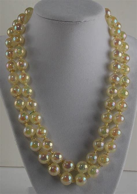 Aurora Borealis 2 Strand Acrylic Necklace Vintage Cry Gem