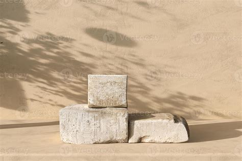 Beige Stone Podium Display Platform For Product Brand Presentation