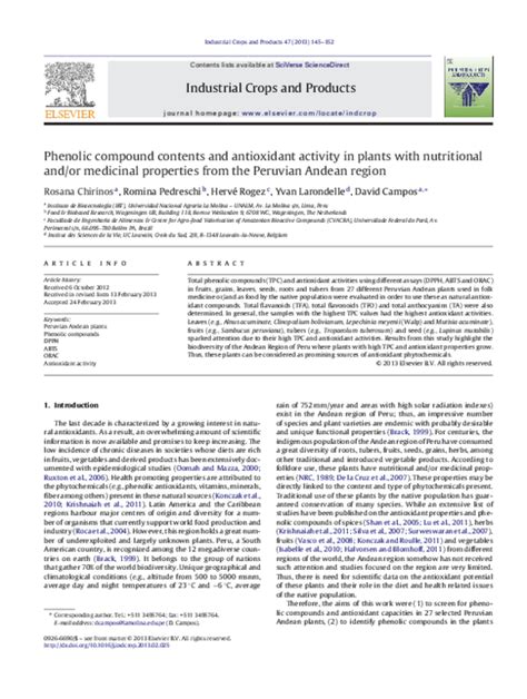 Pdf Phenolic Compound Contents And Antioxidant Activity In Plants