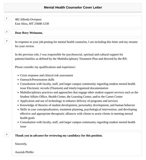 Mental Health Counselor Cover Letter Velvet Jobs