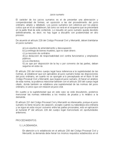 Juicio Sumario Guatemalteco Juicio Sumario El Car Cter De Los Juicios