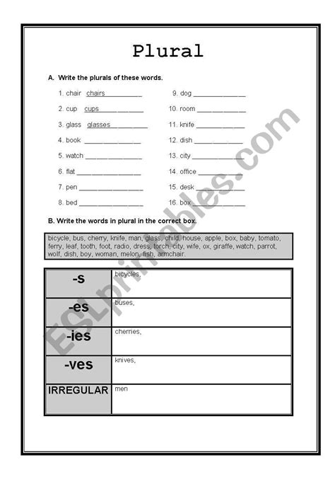 Irregular Plurals Esl Worksheet By Sybrgc