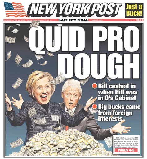 Today's New York Post cover shows the Clintons playing in a pile of ...