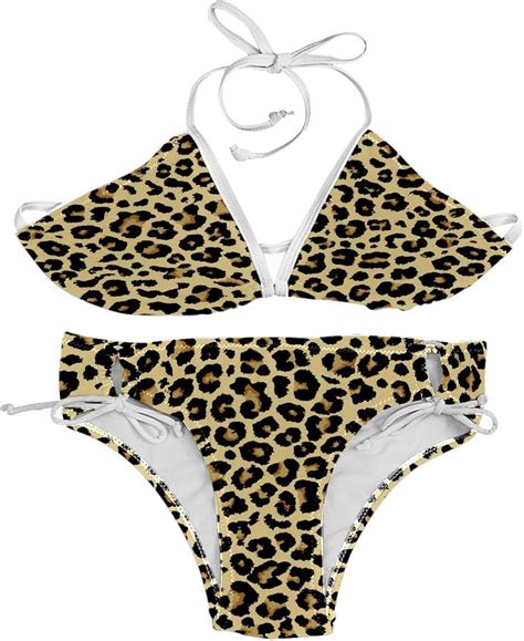 Bikinis Leopard Skin Print Bikini Swimsuit For Women Two Piece Cinched String