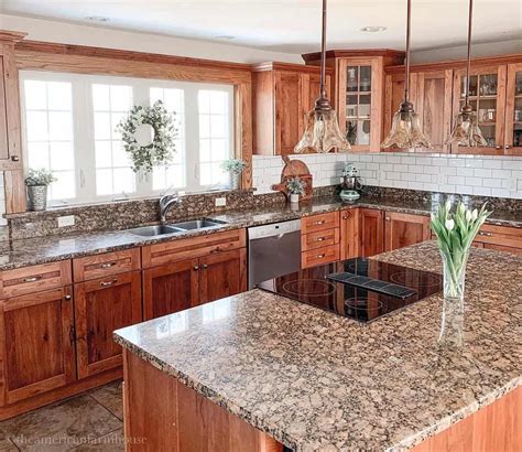 White Subway Tile Backsplash With Granite Countertops Encased In