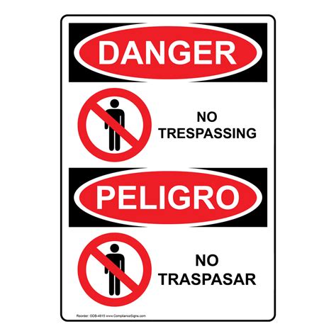 Osha Danger No Trespassing Sign Odb 4915 No Soliciting Trespass