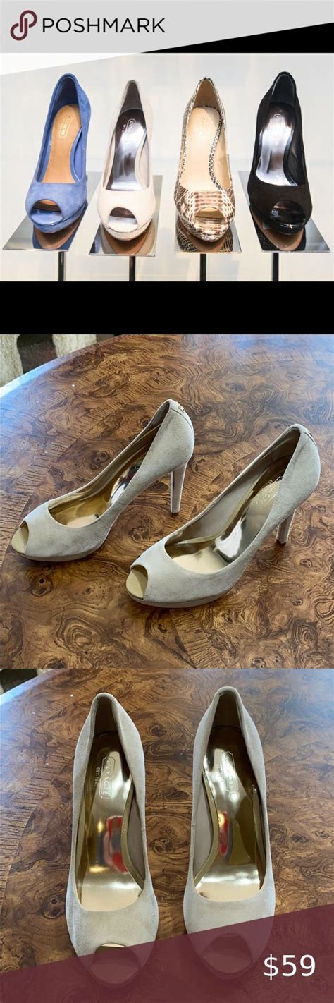 Coach Nude Selma Peep Toe Heel Coach Shoes Women Leather Peep Toe Heels Suede Peep Toe Heels